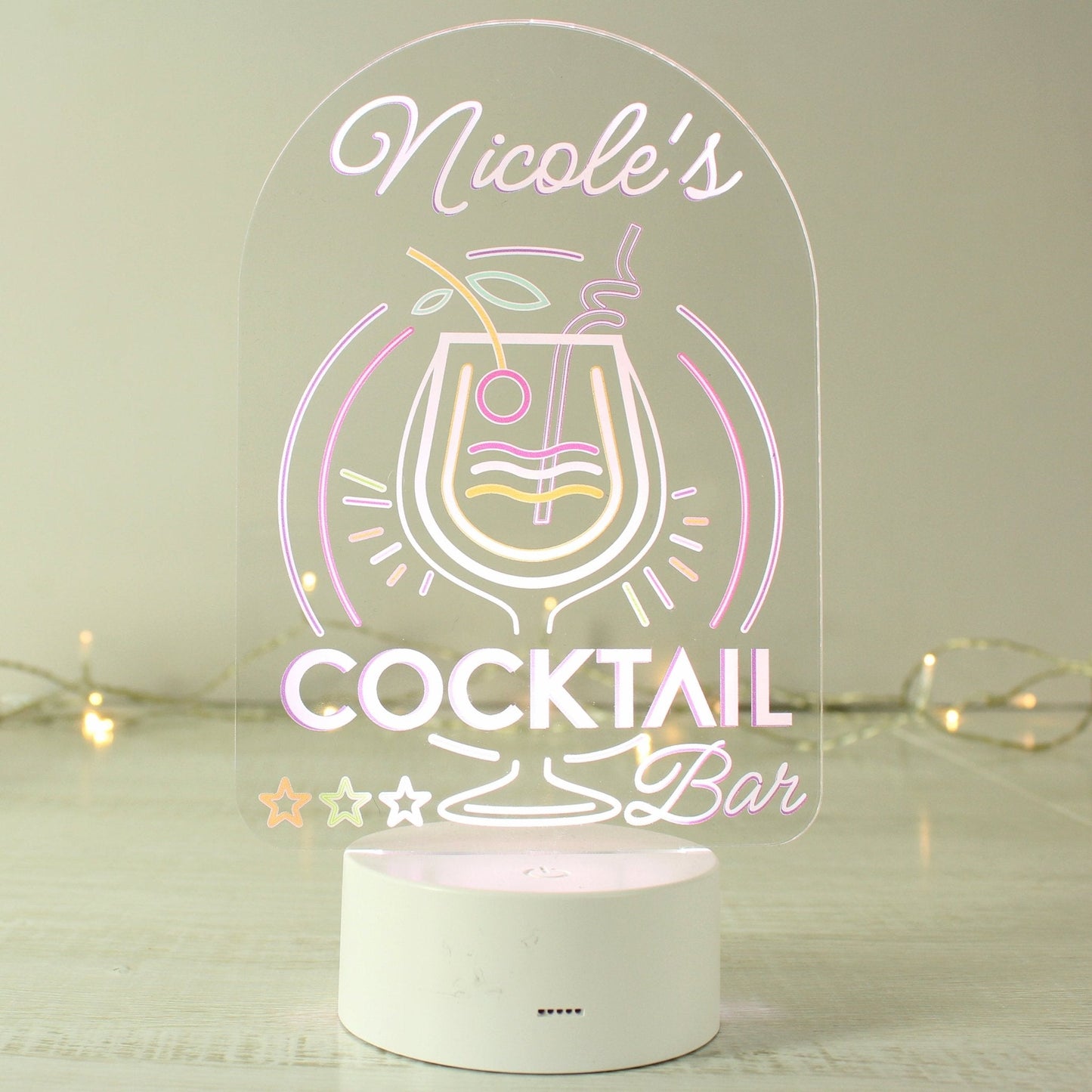 Personalised Name LED Colour Changing Cocktail Bar Sign Night Light
