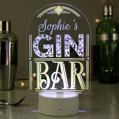 Personalised Name LED Colour Changing Gin Bar Sign Night Light