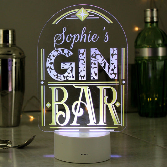 Personalised Name LED Colour Changing Gin Bar Sign Night Light
