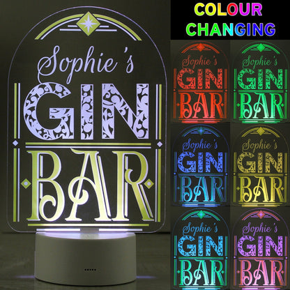 Personalised Name LED Colour Changing Gin Bar Sign Night Light