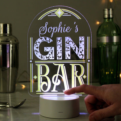 Personalised Name LED Colour Changing Gin Bar Sign Night Light