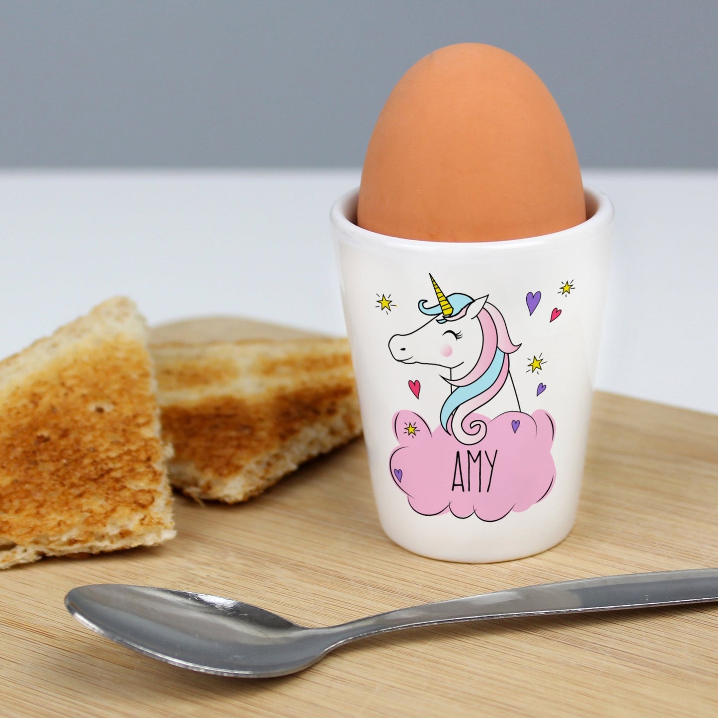Personalised Name Pink Unicorn Ceramic Egg Cup