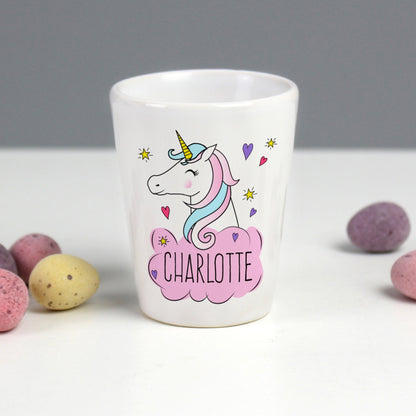 Personalised Name Pink Unicorn Ceramic Egg Cup