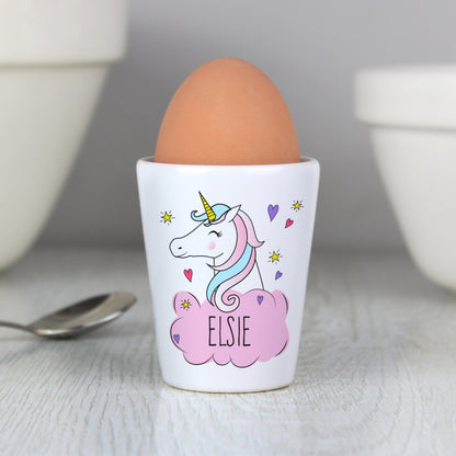 Personalised Name Pink Unicorn Ceramic Egg Cup