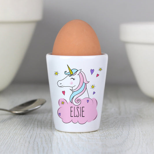 Personalised Name Pink Unicorn Ceramic Egg Cup