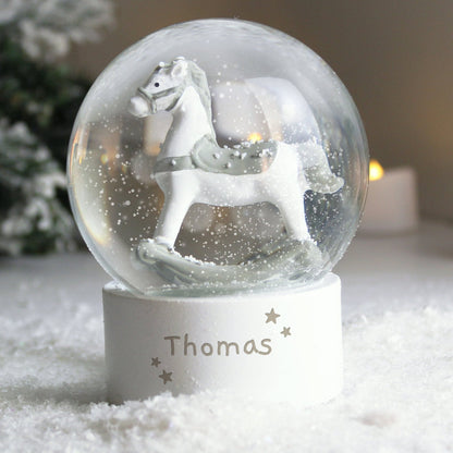 Personalised Name White Rocking Horse Snow Globe - Water Ball