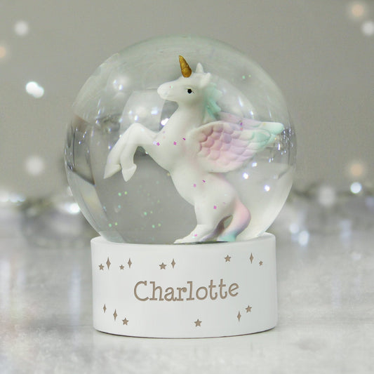 Personalised Name White Unicorn Snow Globe - Water Ball