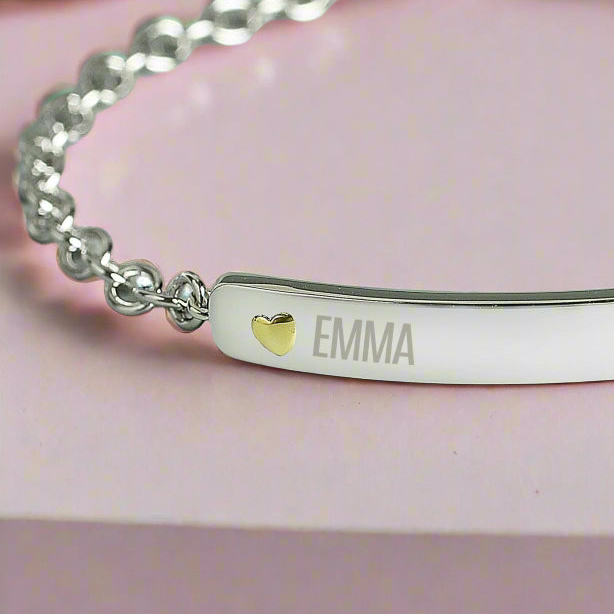 Personalised Names Sterling Silver and 9ct Gold Bar Bracelet with Gift Box