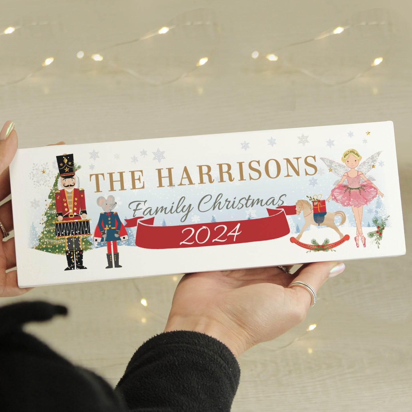 Personalised Nutcracker Wooden Block Sign Festive Decoration