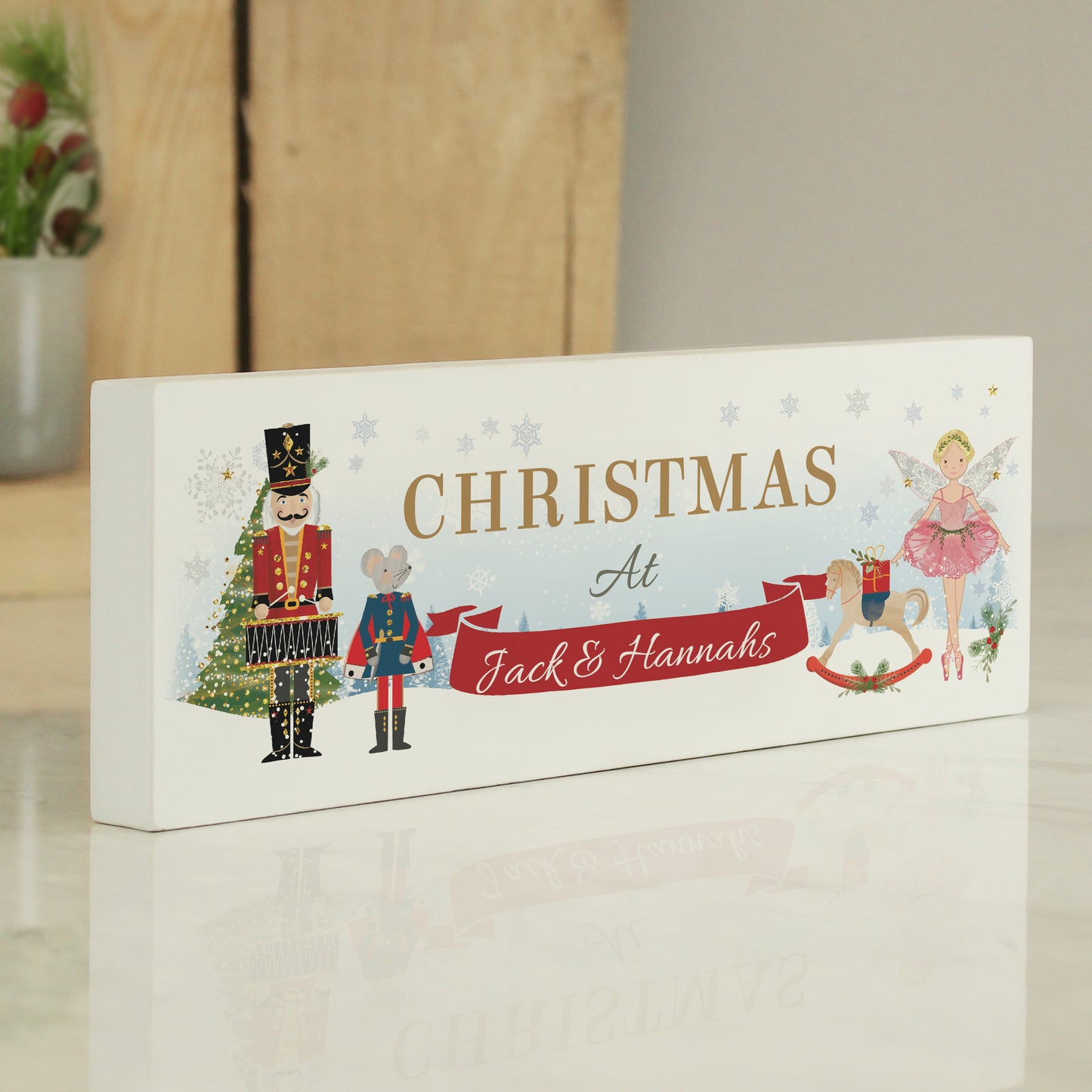 Personalised Nutcracker Wooden Block Sign Festive Decoration