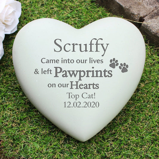 Personalised Pet Dog Cat Heart Memorial Graveside Ornament - Pawprints