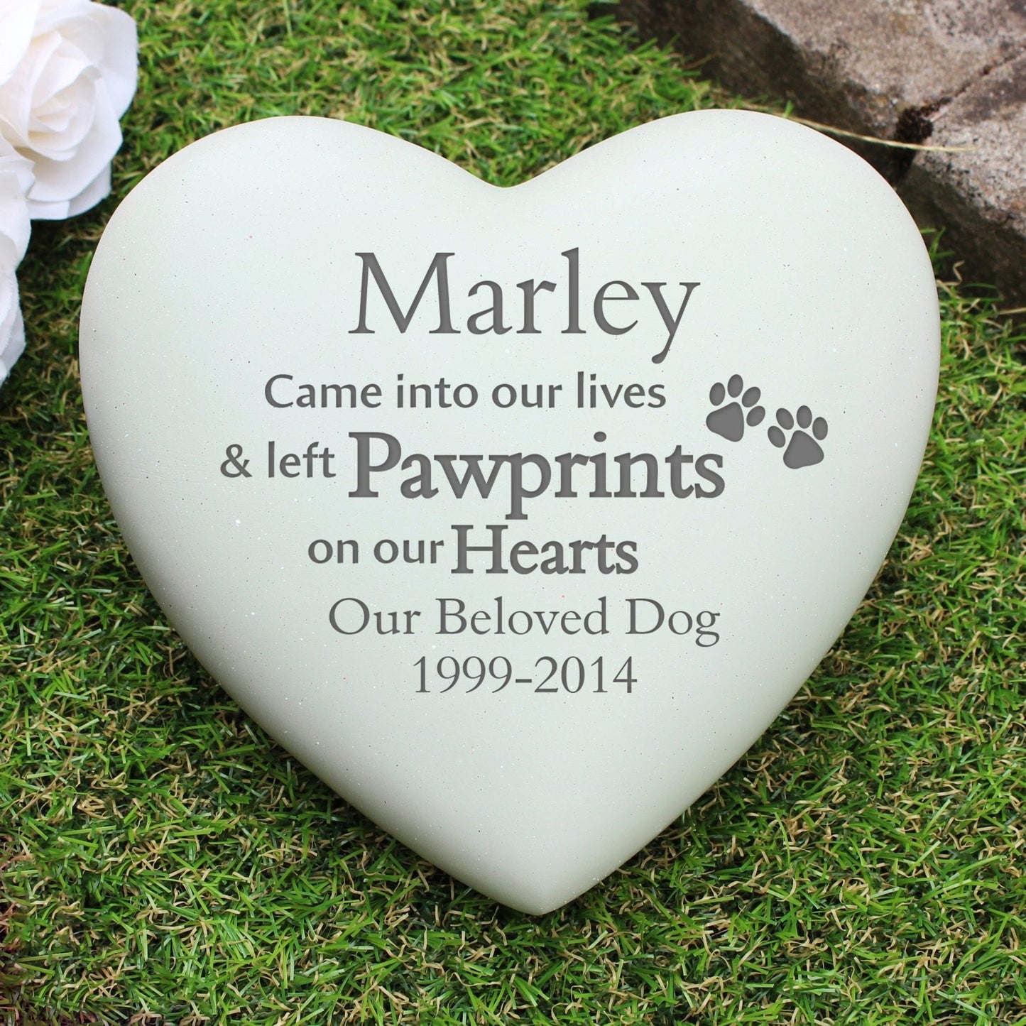 Personalised Pet Dog Cat Heart Memorial Graveside Ornament - Pawprints