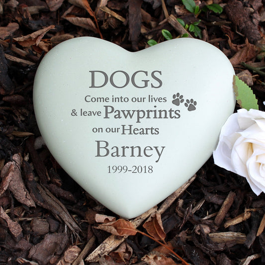 Personalised Pet Dog Heart Memorial Graveside Ornament - Pawprints