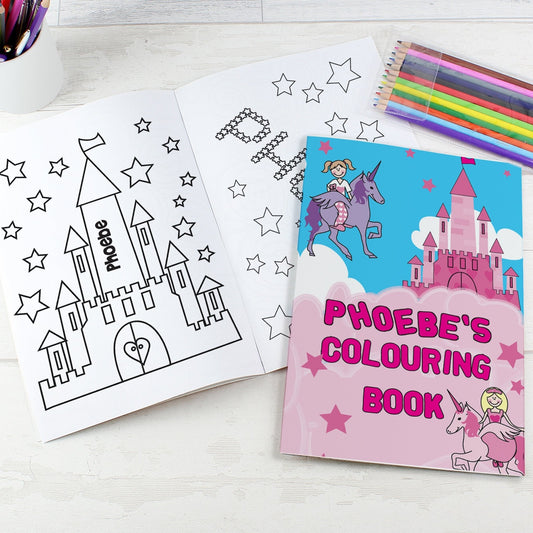 Personalised Princess & Unicorn Colouring Book with 12 Coloured Pencils