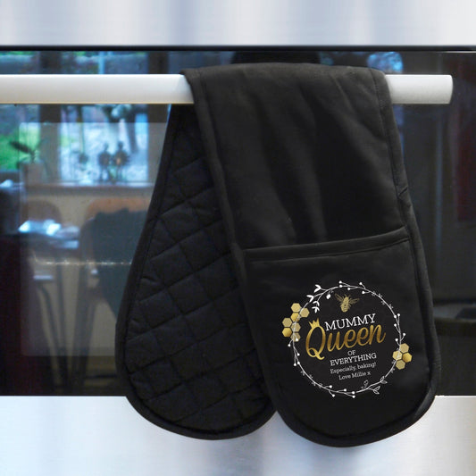 Personalised Queen Bee Black Cotton Baking Oven Gloves