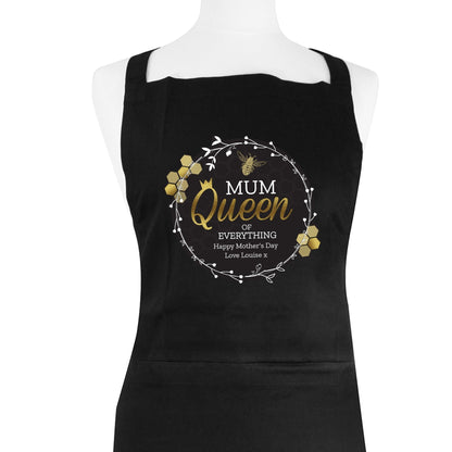 Personalised Queen Bee Design Black Cotton Apron