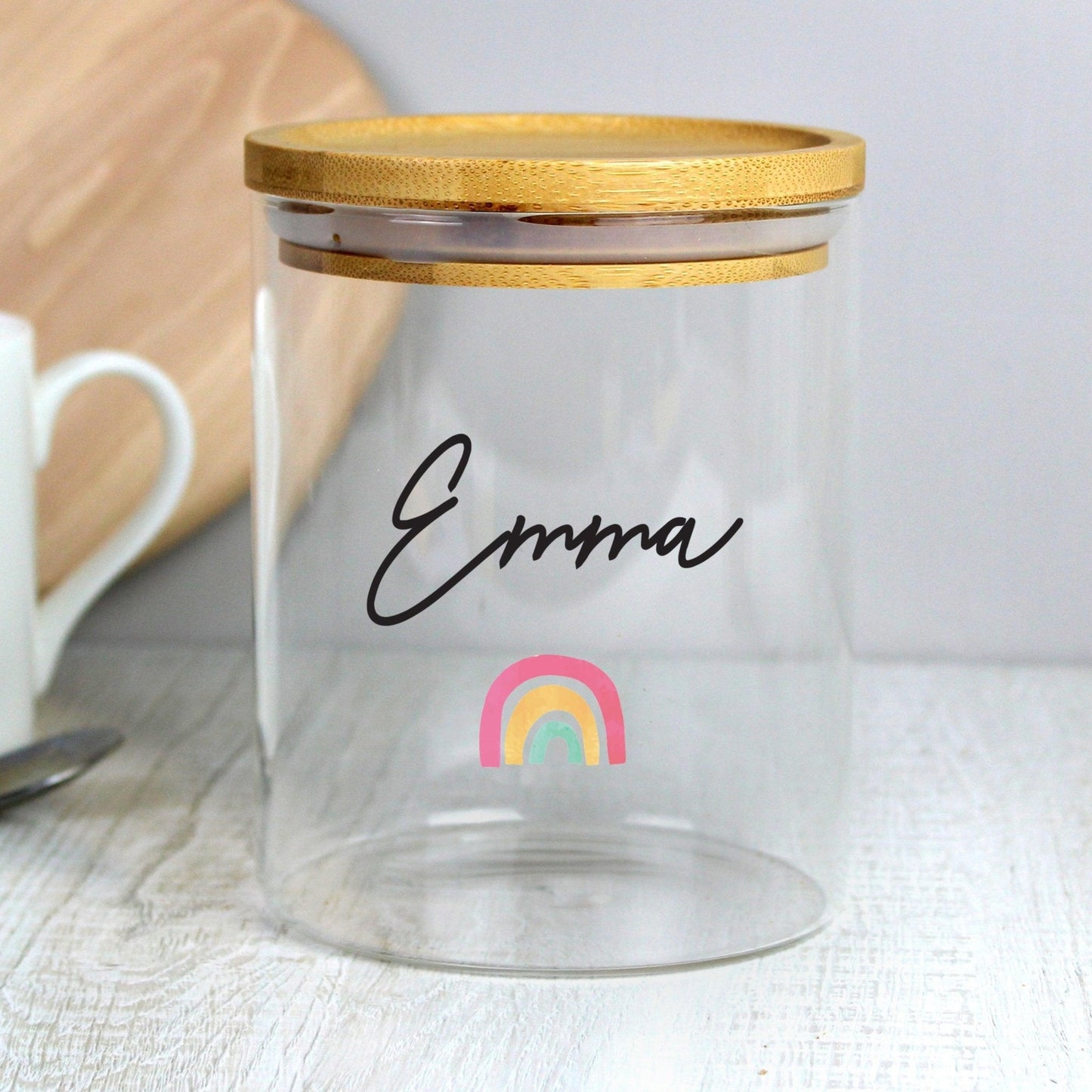Personalised Rainbow Glass Storage Jar with Bamboo Lid