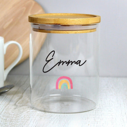 Personalised Rainbow Glass Storage Jar with Bamboo Lid
