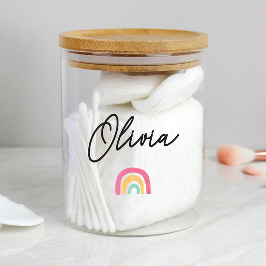 Personalised Rainbow Glass Storage Jar with Bamboo Lid