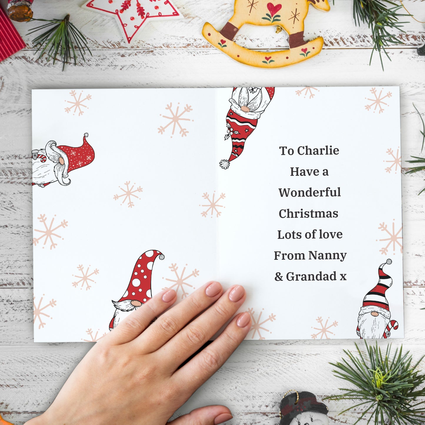 Personalised Red Gonks Gnome Christmas Card