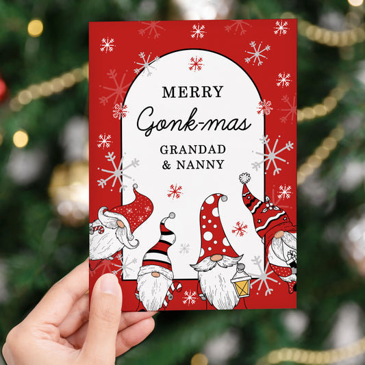 Personalised Red Gonks Gnome Christmas Card