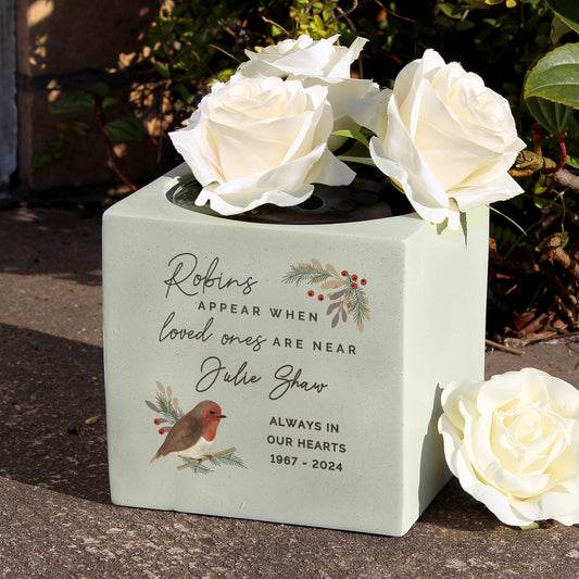 Personalised Robins Appear Memorial Vase Rose Bowl Ornament