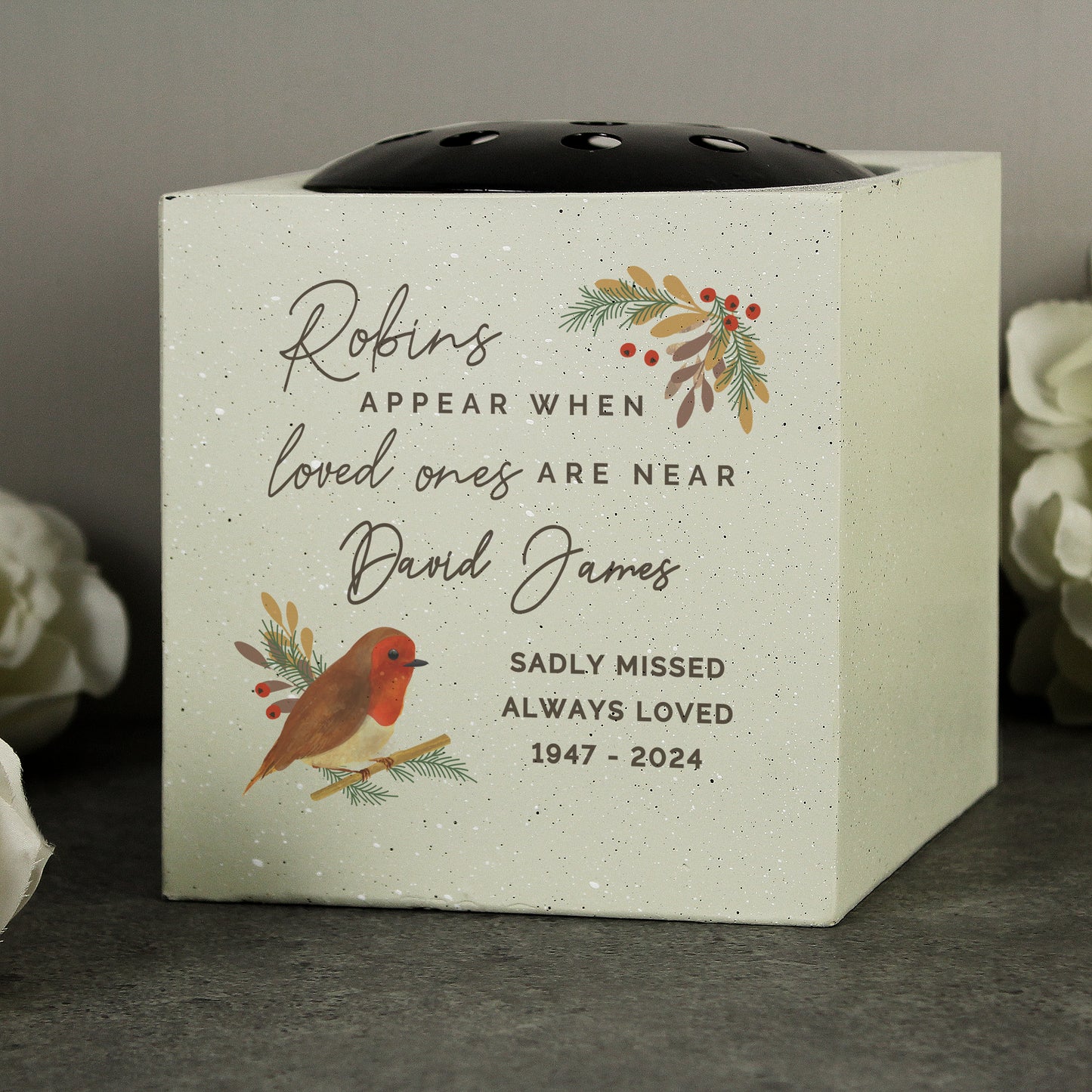 Personalised Robins Appear Memorial Vase Rose Bowl Ornament