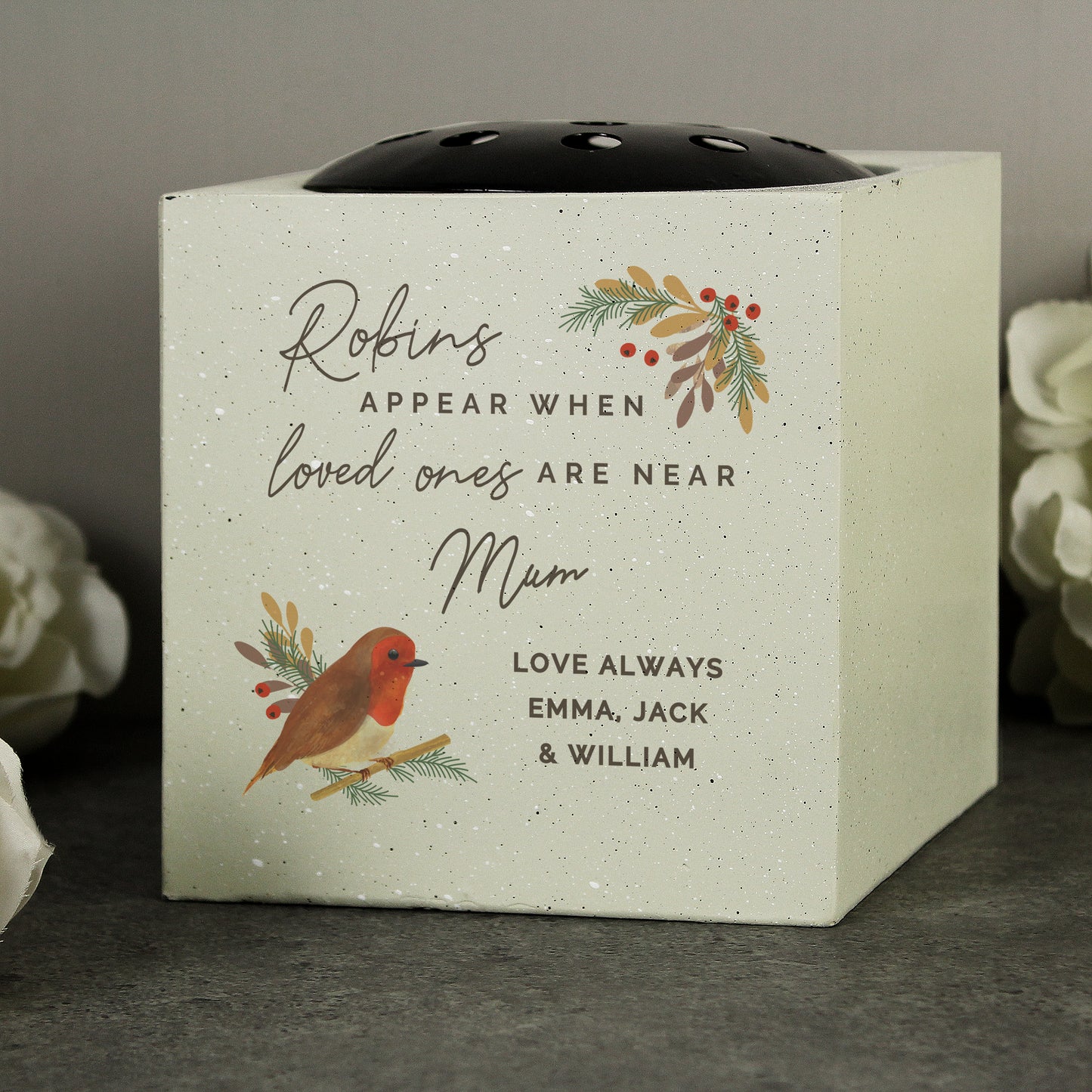 Personalised Robins Appear Memorial Vase Rose Bowl Ornament