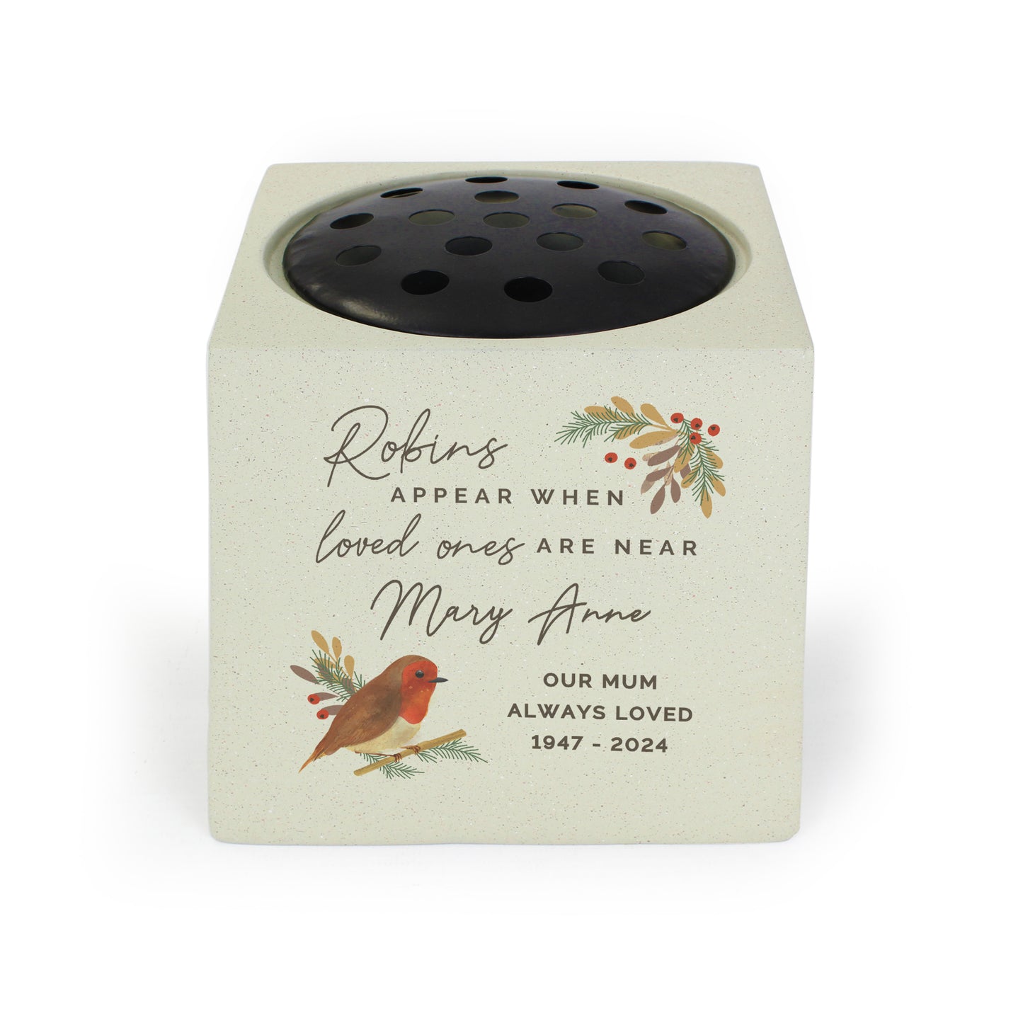Personalised Robins Appear Memorial Vase Rose Bowl Ornament