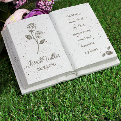 Personalised Rose Memorial Book Graveside Remembrance Plaque