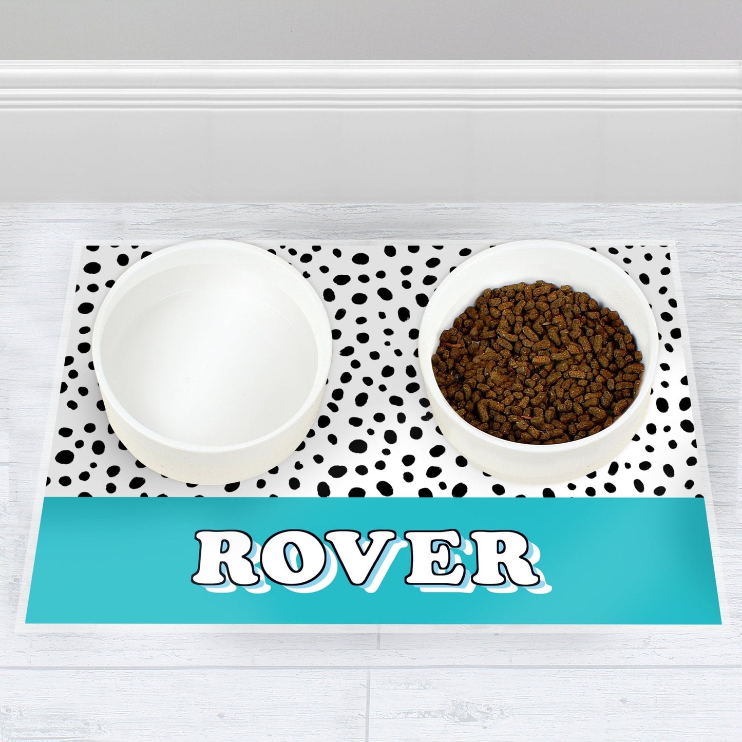 Personalised Spotty Waterproof Pet Dog Food Water Bowl Mat - Blue
