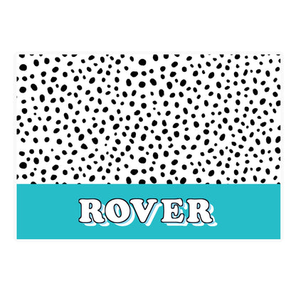 Personalised Spotty Waterproof Pet Dog Food Water Bowl Mat - Blue