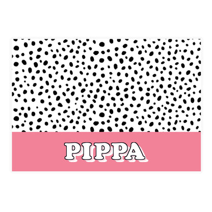Personalised Spotty Waterproof Pet Dog Food Water Bowl Mat - Pink