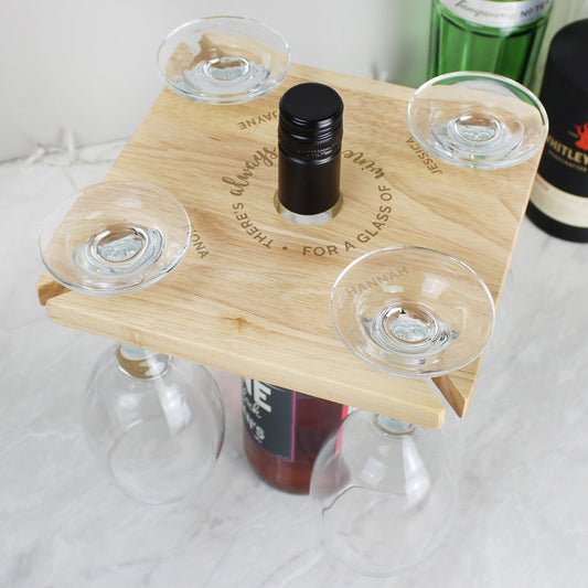 Personalised Time For a Glass of Wine - Wine Glass Holder & Bottle Butler