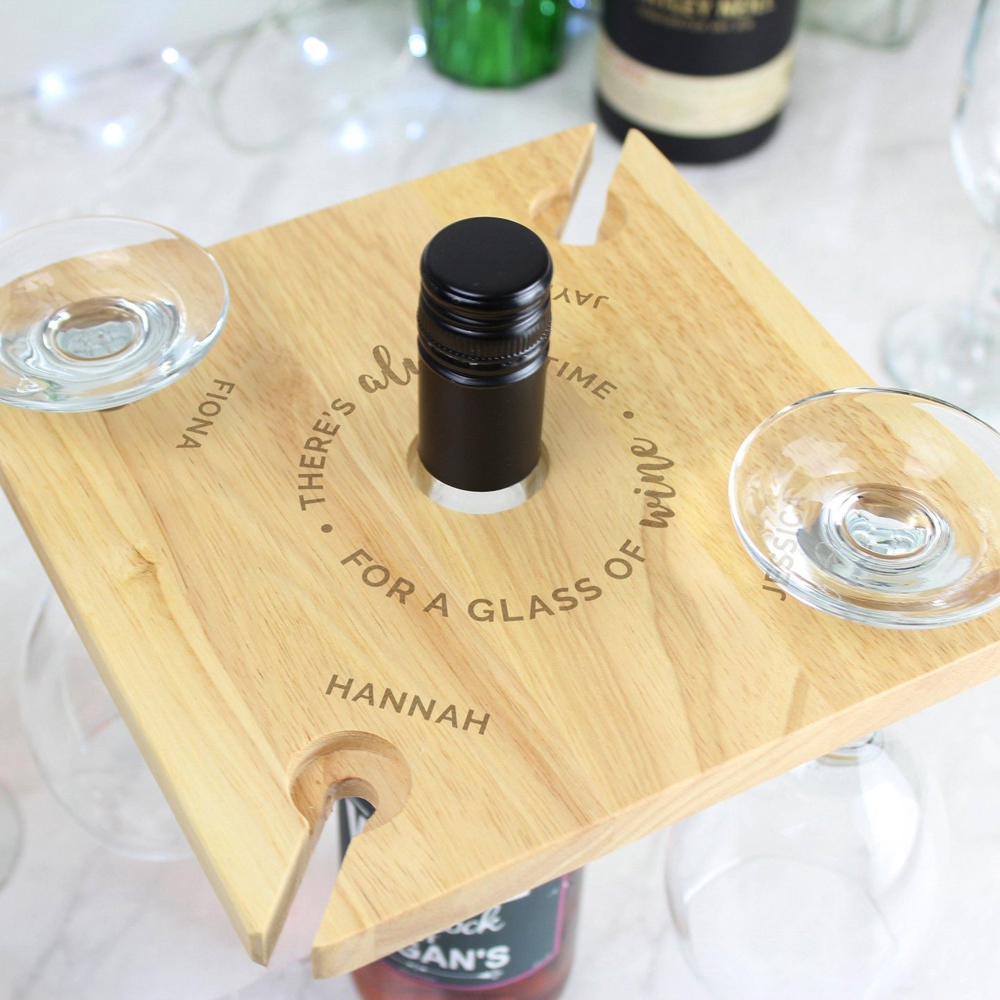 Personalised Time For a Glass of Wine - Wine Glass Holder & Bottle Butler