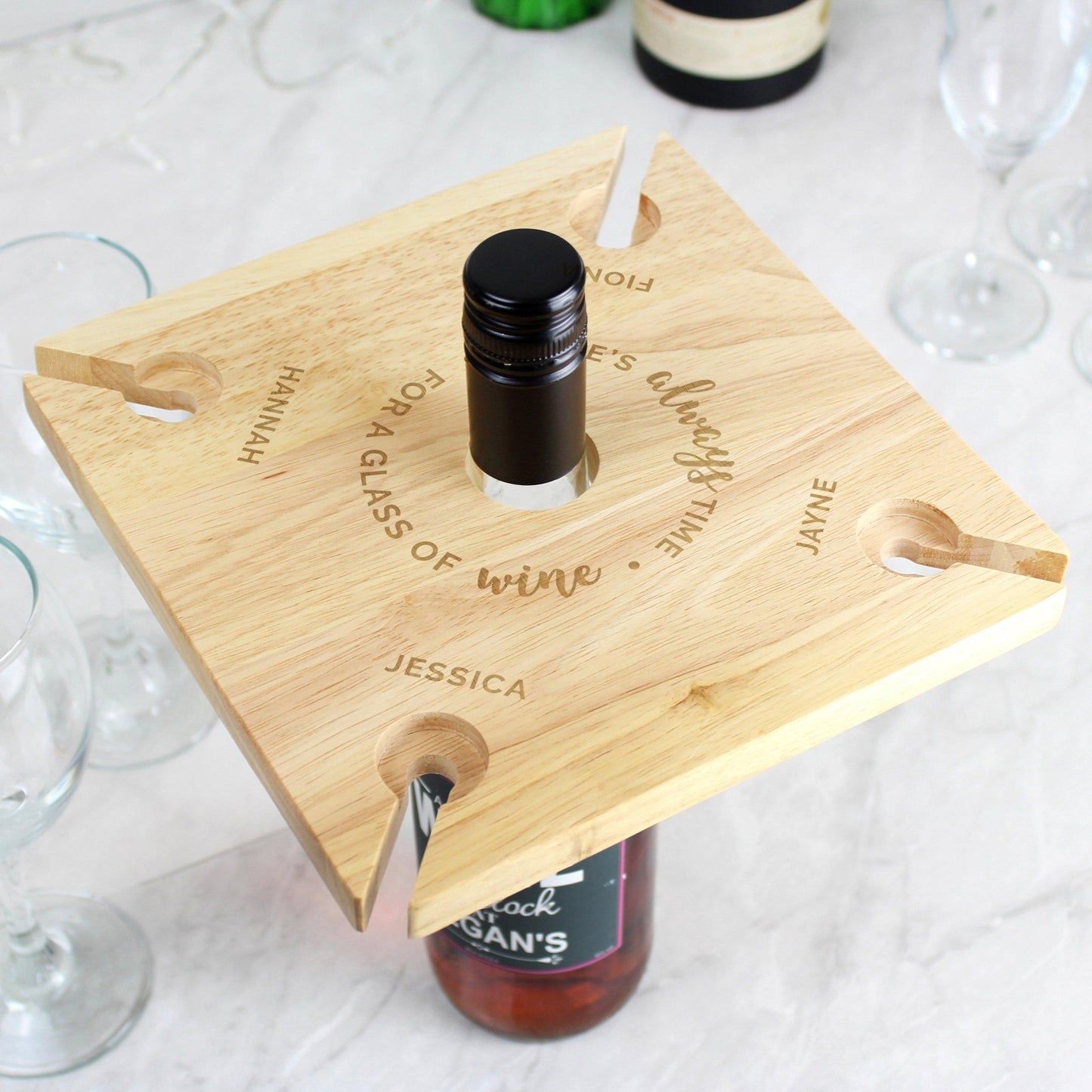 Personalised Time For a Glass of Wine - Wine Glass Holder & Bottle Butler
