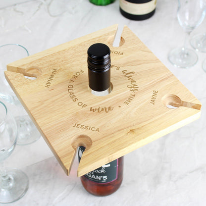 Personalised Time For a Glass of Wine - Wine Glass Holder & Bottle Butler