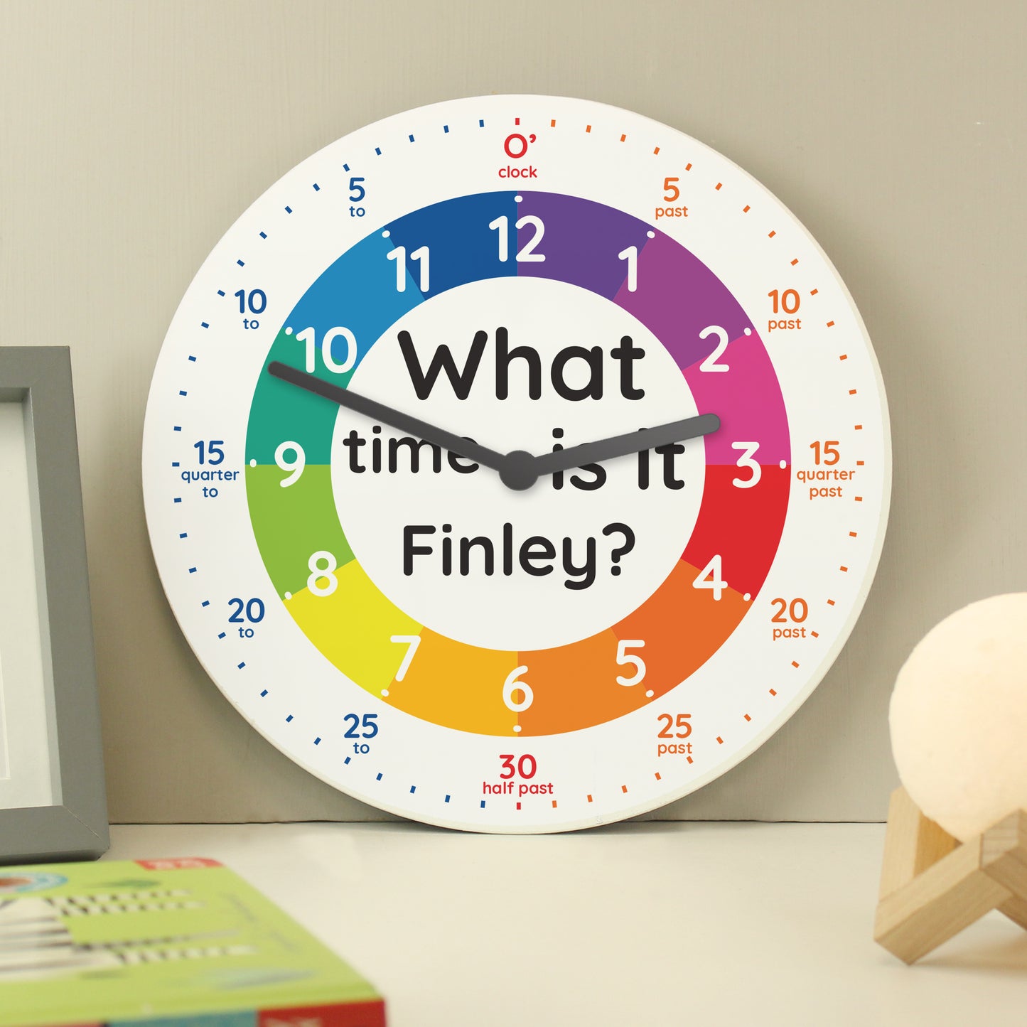Personalised "What Time Is It?" Colourful Wooden Kids Clock