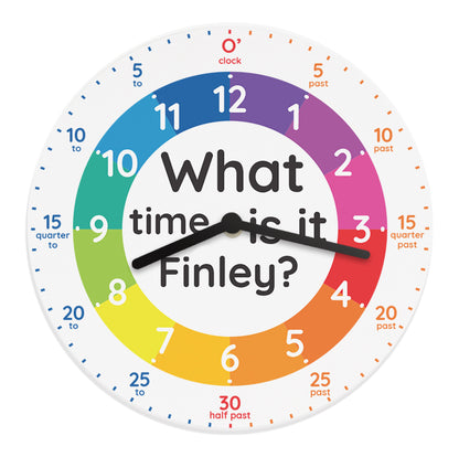 Personalised "What Time Is It?" Colourful Wooden Kids Clock