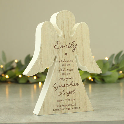 Personalised Wooden Freestanding Guardian Angel Memorial Decoration