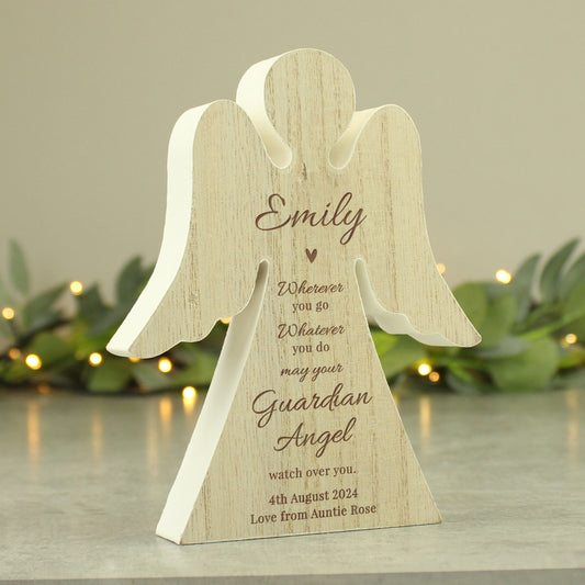 Personalised Wooden Freestanding Guardian Angel Memorial Decoration