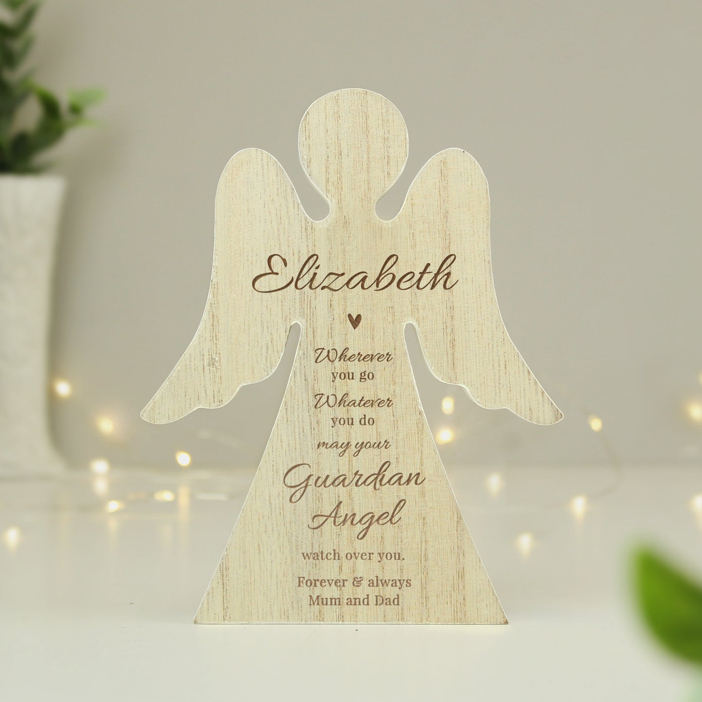 Personalised Wooden Freestanding Guardian Angel Memorial Decoration