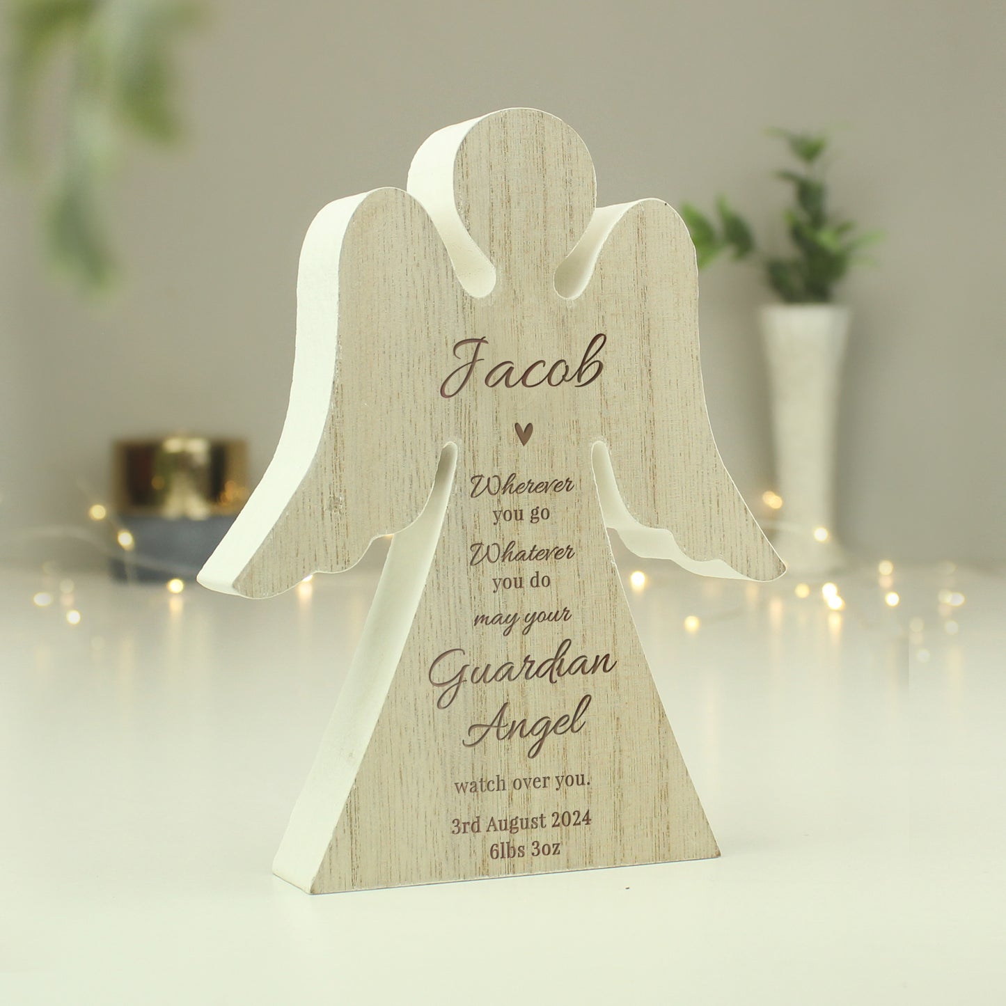 Personalised Wooden Freestanding Guardian Angel Memorial Decoration
