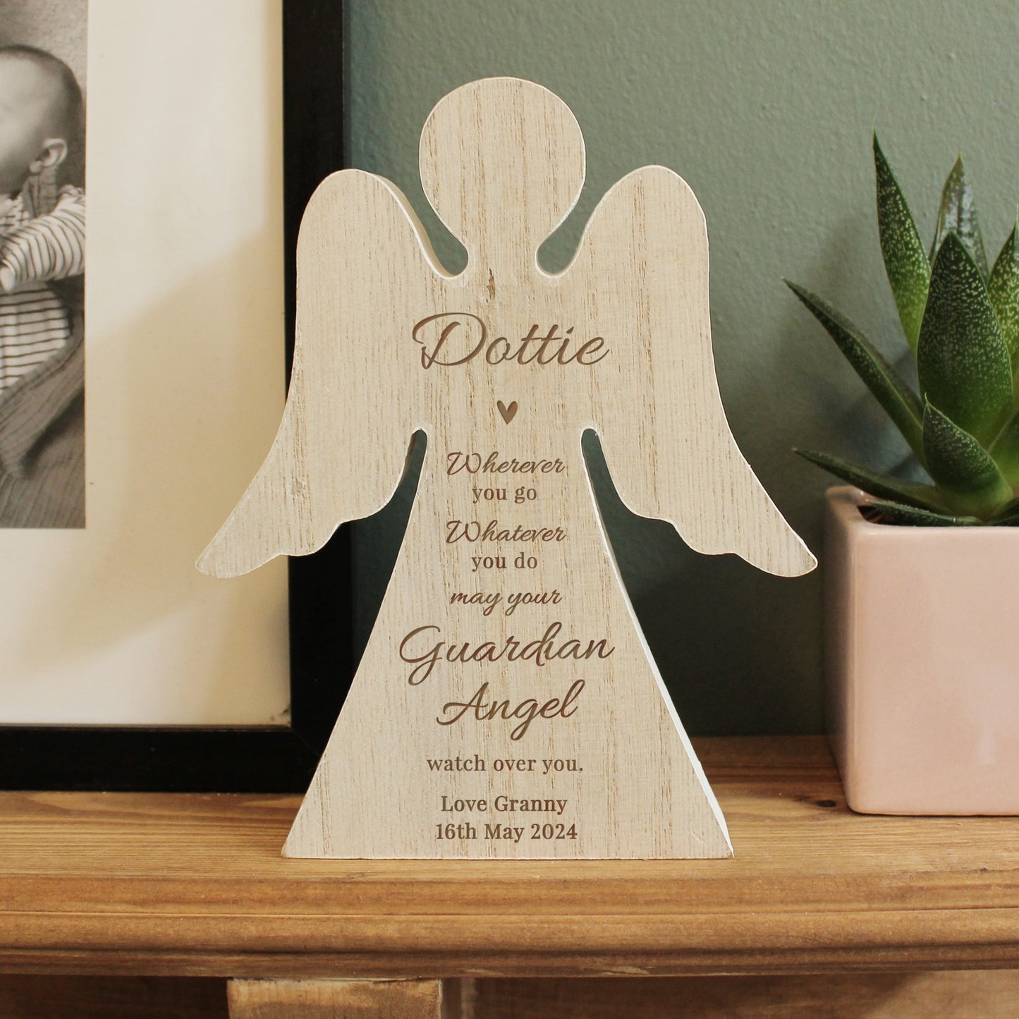 Personalised Wooden Freestanding Guardian Angel Memorial Decoration