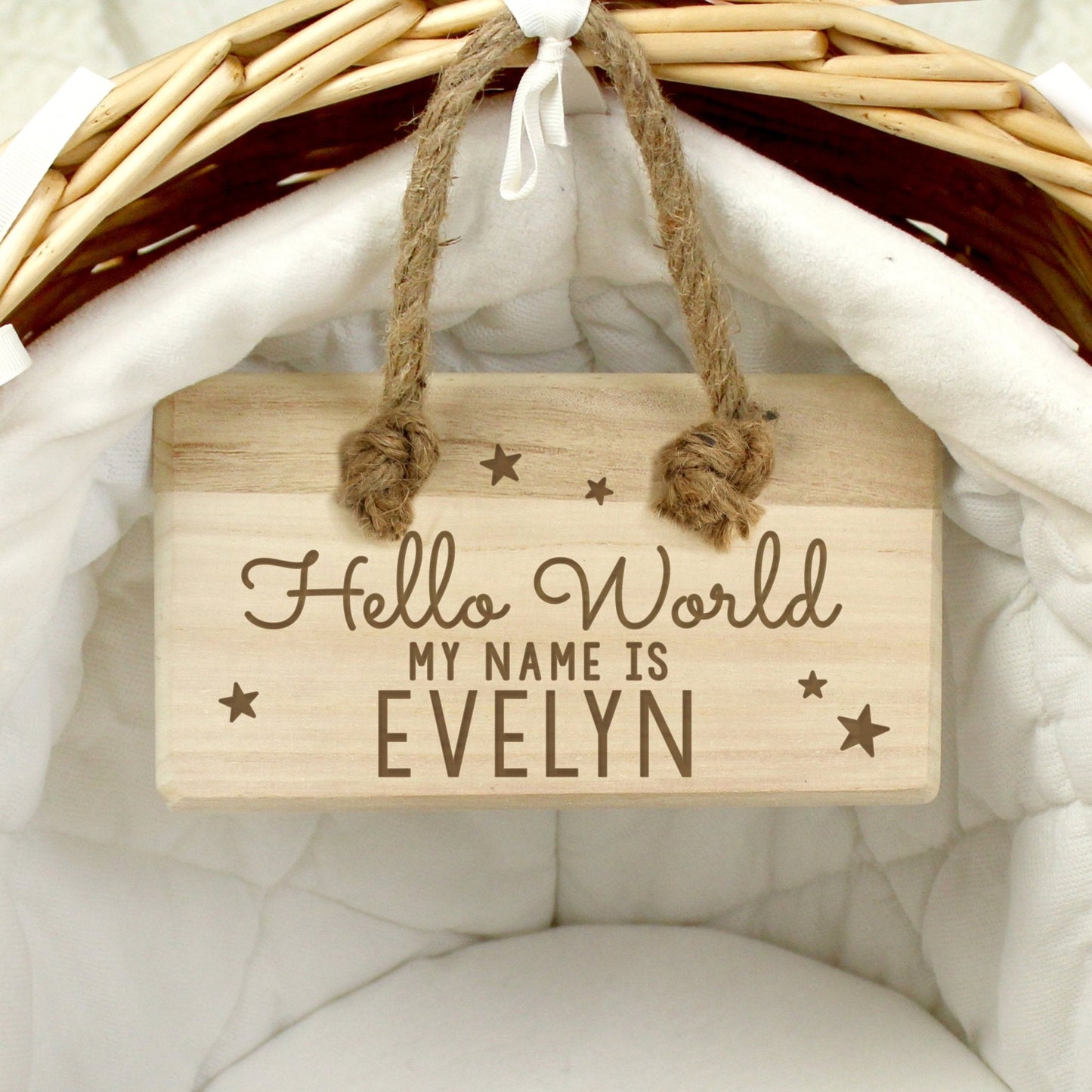 Personalised Wooden Hello World New Baby Nursery Decor Sign