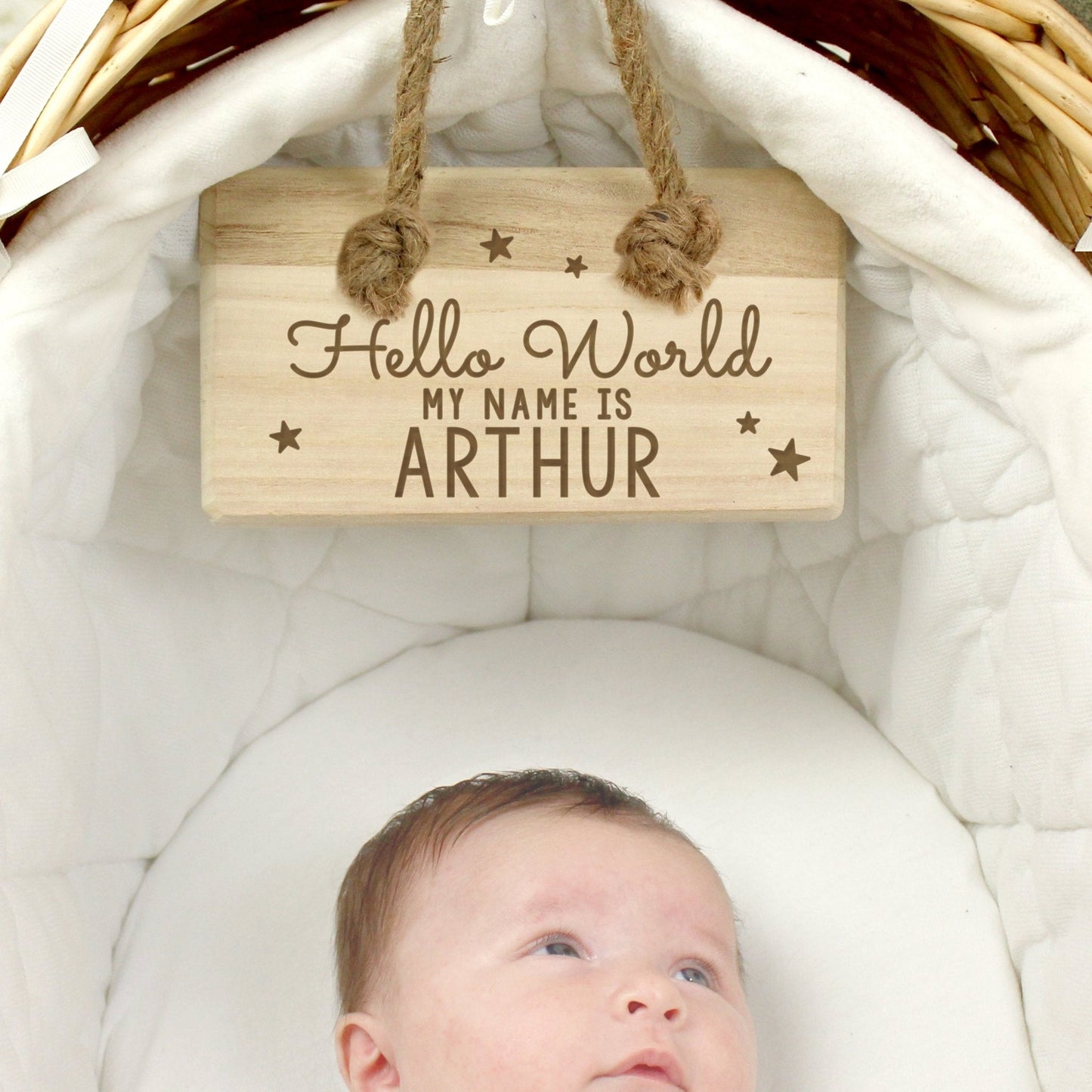 Personalised Wooden Hello World New Baby Nursery Decor Sign