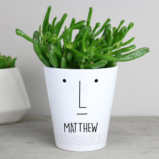 Personalised 'Mr Face' White Ceramic Plant Flower Pot