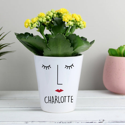 Personalised 'Mrs Face' White Ceramic Plant Flower Pot