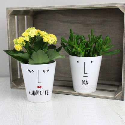 Personalised 'Mrs Face' White Ceramic Plant Flower Pot