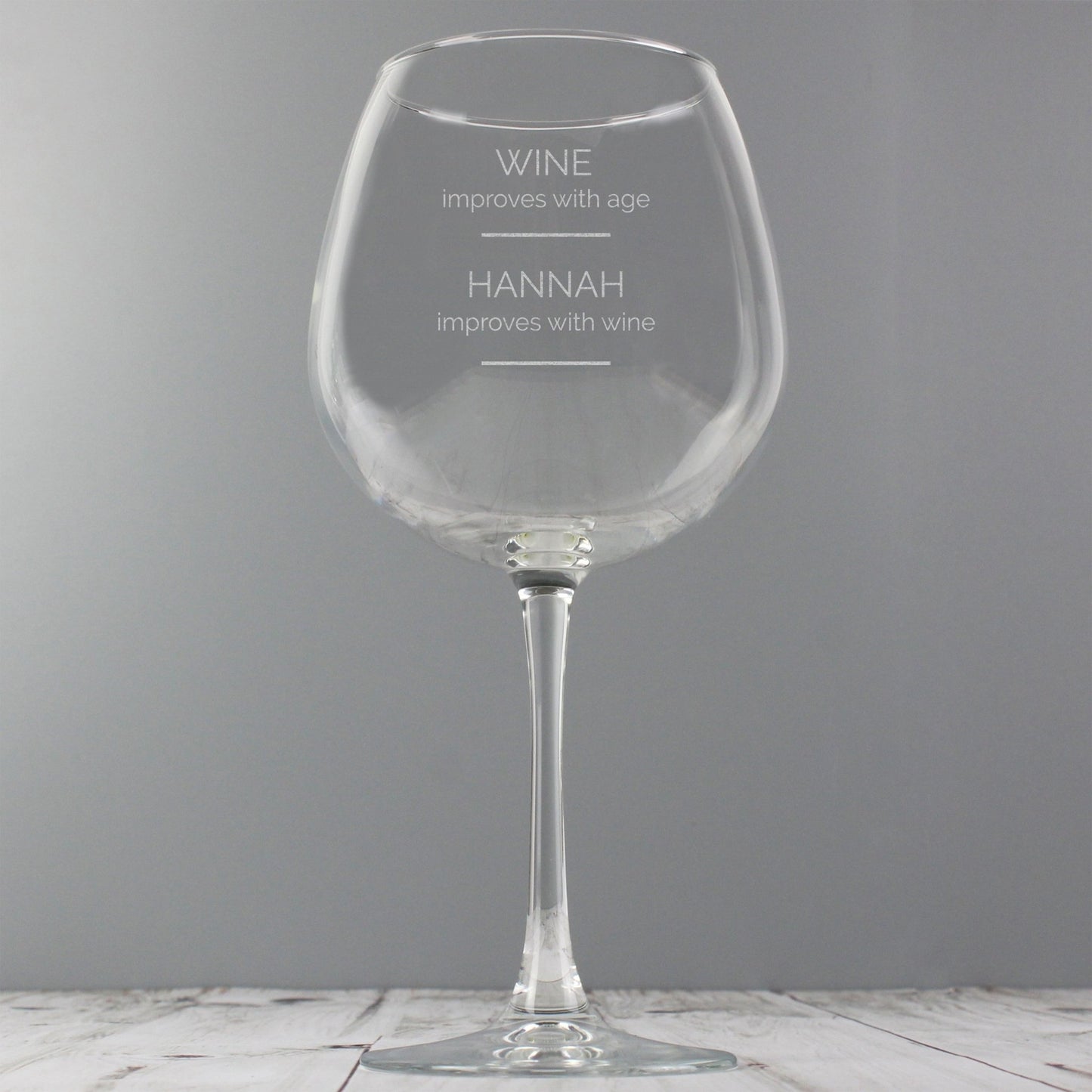 Personalised 'Wine Improves with Age' Large Full Bottle of Wine Glass
